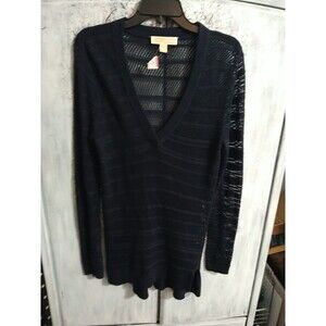 Michael Kors V-neck Netted Navy Blue Small Tunic Sweater Boho Cottage Core